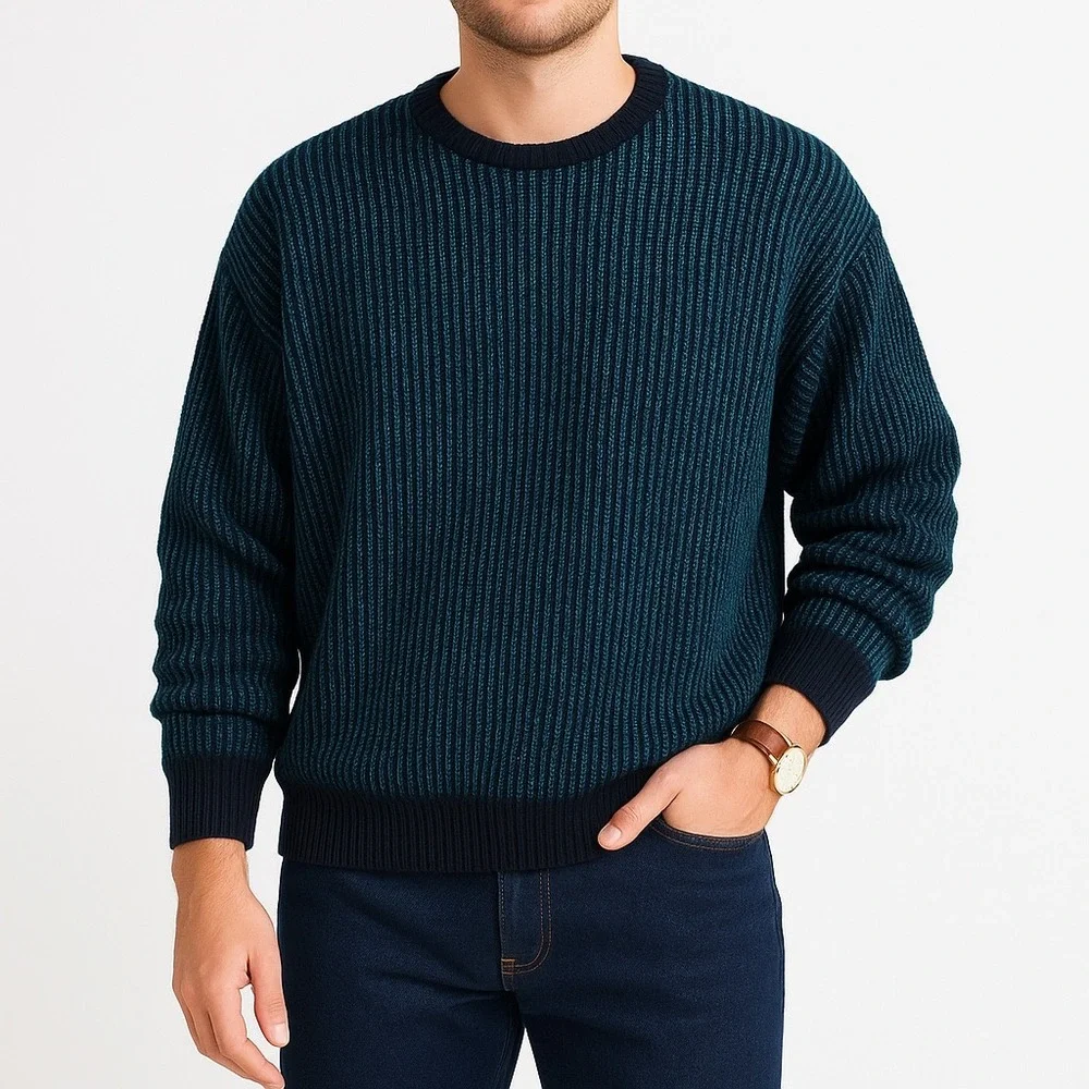 Le Tigre Mens Vintage Crewneck‎ Sweater Navy Teal Blue 90s USA Size S Fits XL